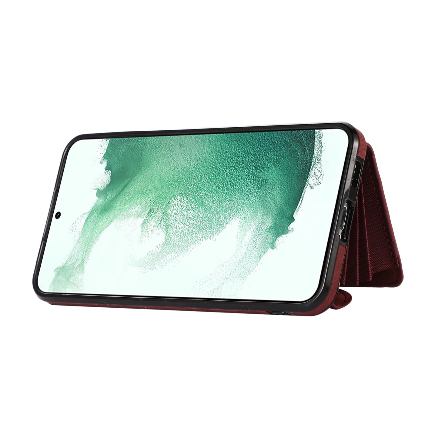 For Samsung Galaxy S21 FE 5G Smartphone Case Kickstand PU Leather+TPU Shell with RFID Blocking Card Bag