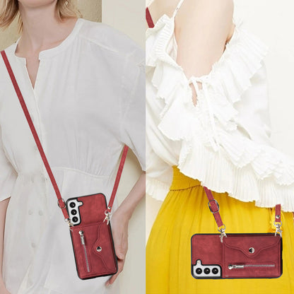 For Samsung Galaxy S21 FE 5G Smartphone Case Kickstand PU Leather+TPU Shell with RFID Blocking Card Bag