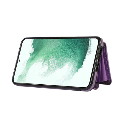 For Samsung Galaxy S21 FE 5G Smartphone Case Kickstand PU Leather+TPU Shell with RFID Blocking Card Bag