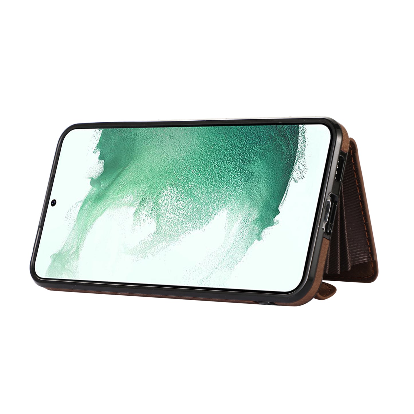 For Samsung Galaxy S21 FE 5G Smartphone Case Kickstand PU Leather+TPU Shell with RFID Blocking Card Bag