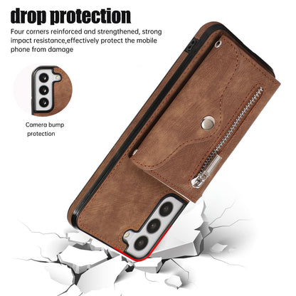 For Samsung Galaxy S21 FE 5G Smartphone Case Kickstand PU Leather+TPU Shell with RFID Blocking Card Bag