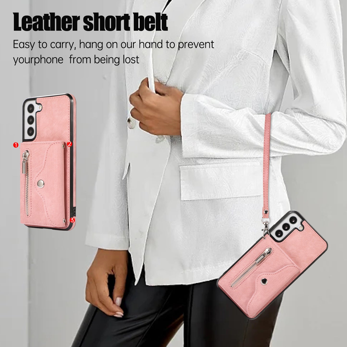 For Samsung Galaxy S21 FE 5G Smartphone Case Kickstand PU Leather+TPU Shell with RFID Blocking Card Bag