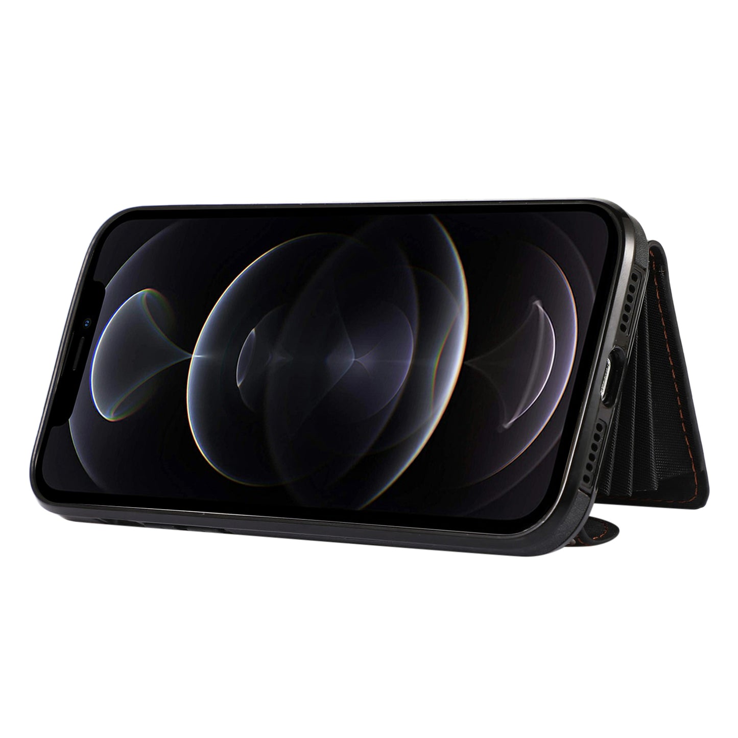 For iPhone 12 Pro Max 6.7 inch PU Leather+TPU Phone Case RFID Blocking Card Bag Kickstand Cover with 2 Straps