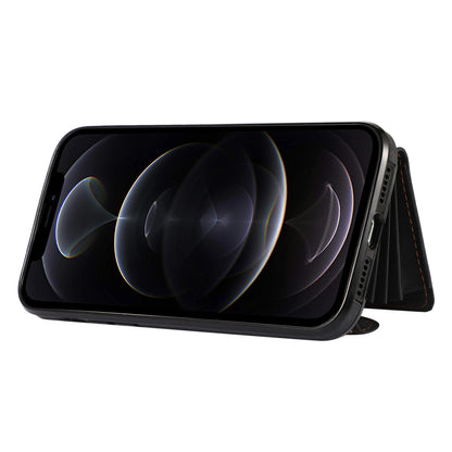 For iPhone 12 Pro Max 6.7 inch PU Leather+TPU Phone Case RFID Blocking Card Bag Kickstand Cover with 2 Straps