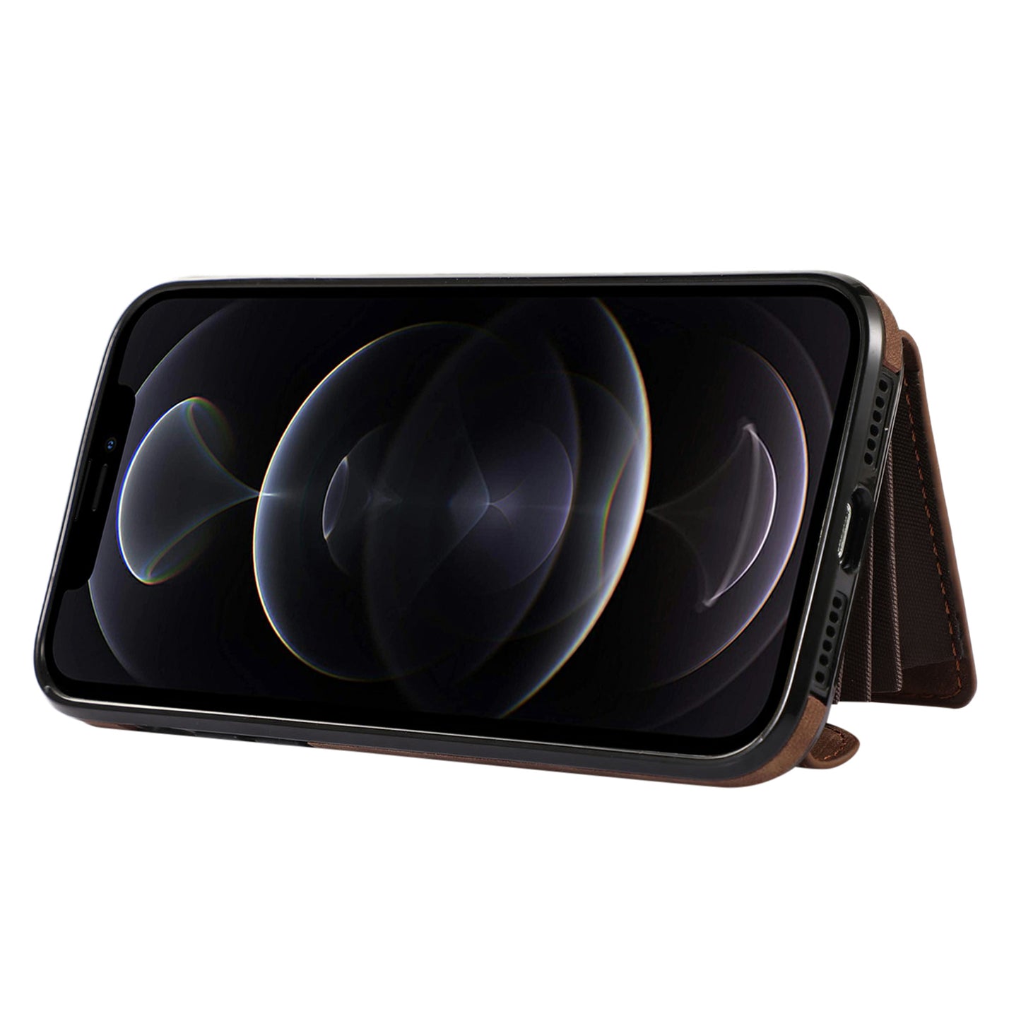 For iPhone 12 Pro Max 6.7 inch PU Leather+TPU Phone Case RFID Blocking Card Bag Kickstand Cover with 2 Straps