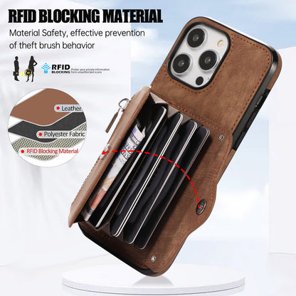For iPhone 12 Pro Max 6.7 inch PU Leather+TPU Phone Case RFID Blocking Card Bag Kickstand Cover with 2 Straps