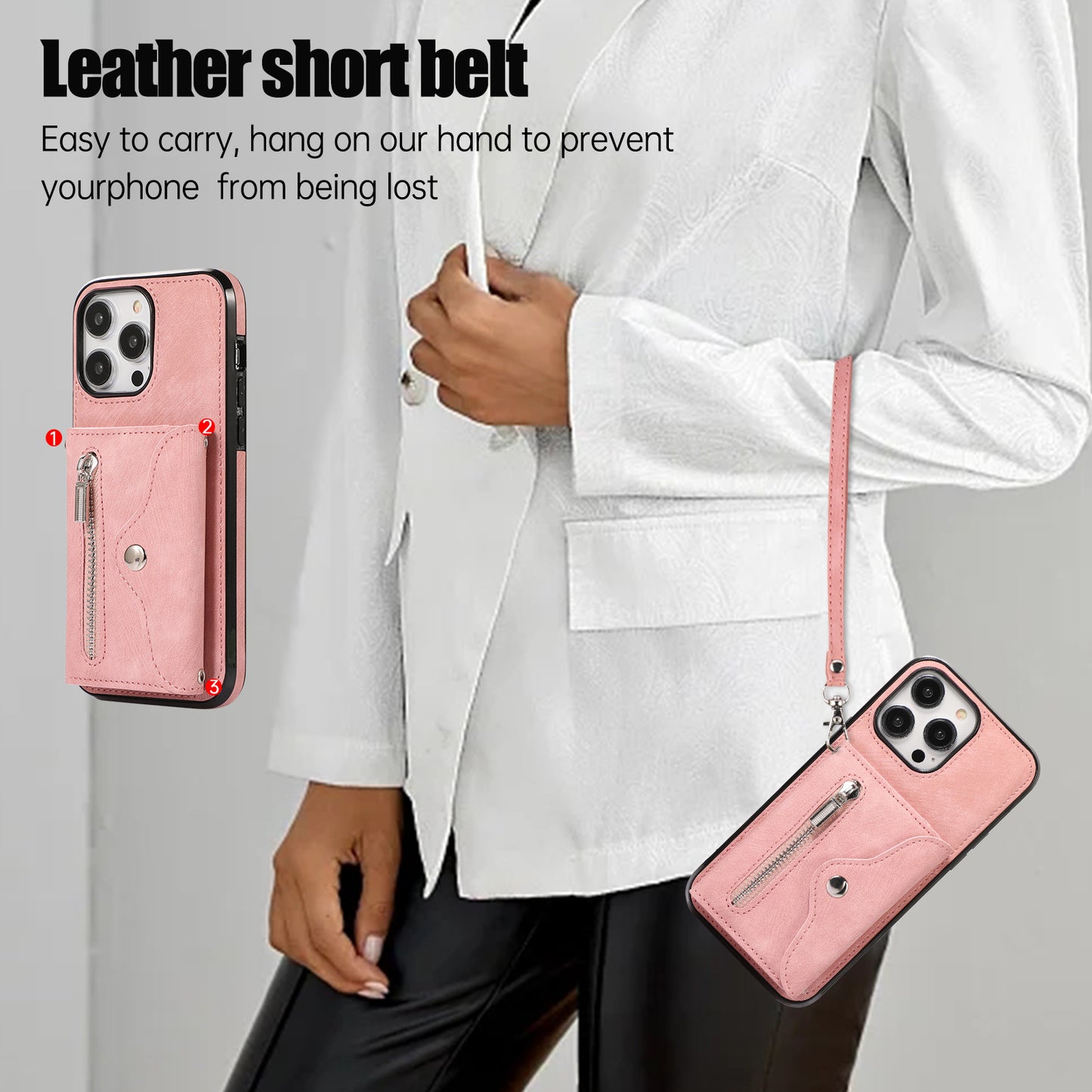 For iPhone 12 Pro Max 6.7 inch PU Leather+TPU Phone Case RFID Blocking Card Bag Kickstand Cover with 2 Straps