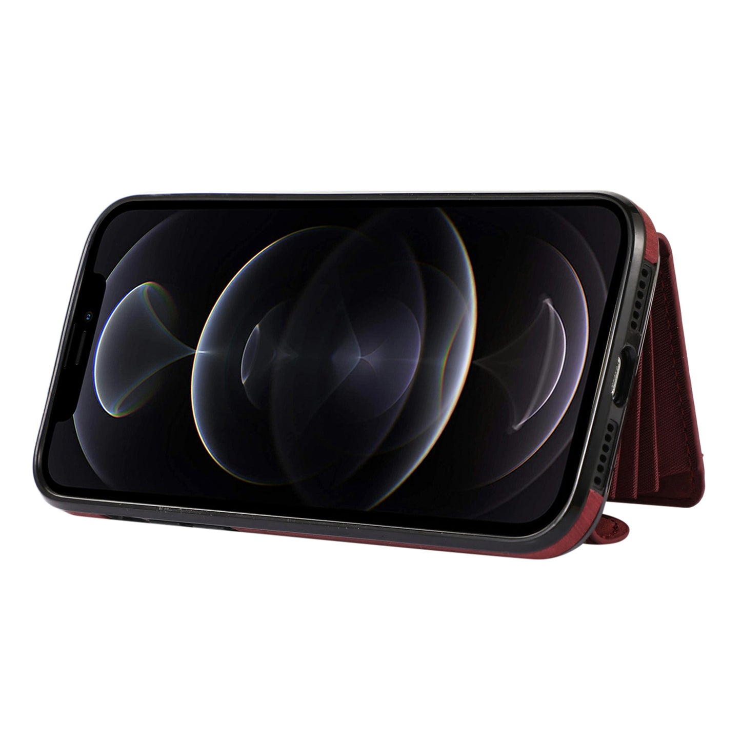 For iPhone 12 Pro Max 6.7 inch PU Leather+TPU Phone Case RFID Blocking Card Bag Kickstand Cover with 2 Straps