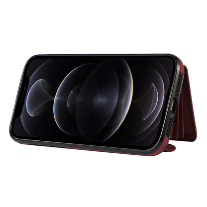 For iPhone 12 Pro Max 6.7 inch PU Leather+TPU Phone Case RFID Blocking Card Bag Kickstand Cover with 2 Straps