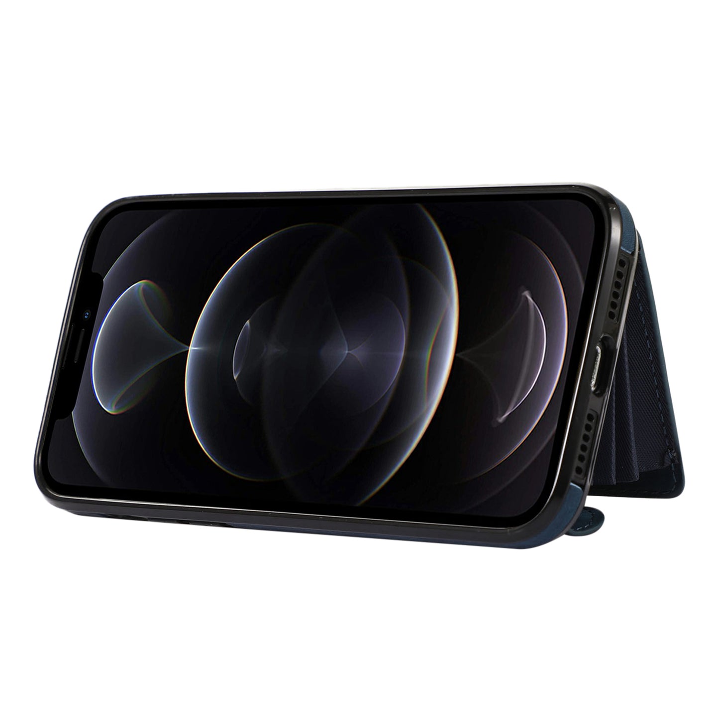 For iPhone 12 Pro Max 6.7 inch PU Leather+TPU Phone Case RFID Blocking Card Bag Kickstand Cover with 2 Straps