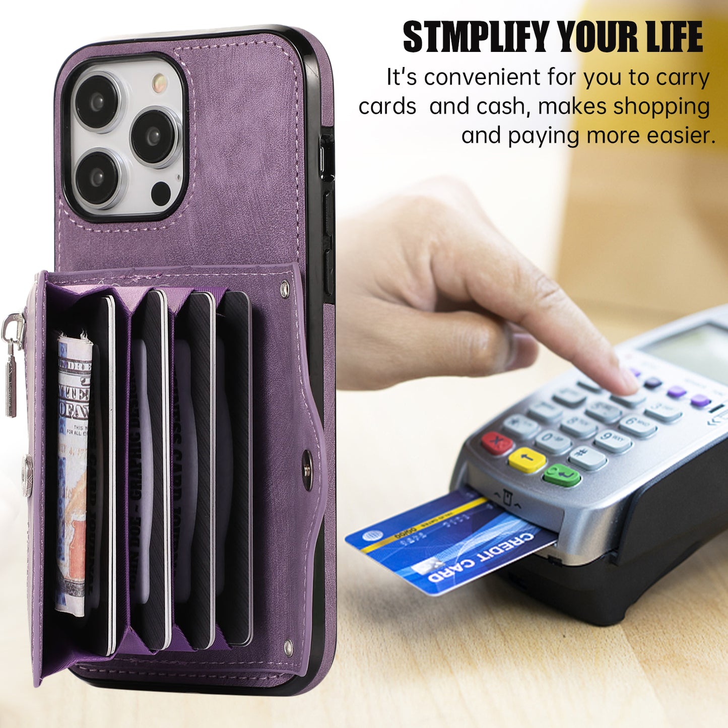 For iPhone 12 Pro Max 6.7 inch PU Leather+TPU Phone Case RFID Blocking Card Bag Kickstand Cover with 2 Straps