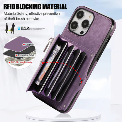 For iPhone 12 Pro Max 6.7 inch PU Leather+TPU Phone Case RFID Blocking Card Bag Kickstand Cover with 2 Straps