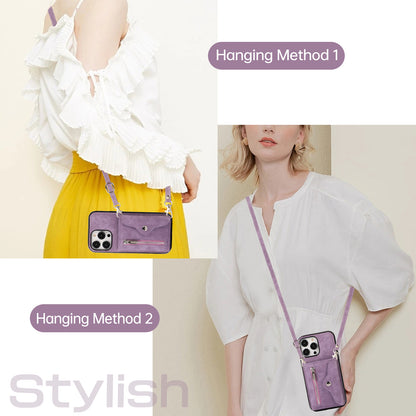 For iPhone 12 Pro Max 6.7 inch PU Leather+TPU Phone Case RFID Blocking Card Bag Kickstand Cover with 2 Straps