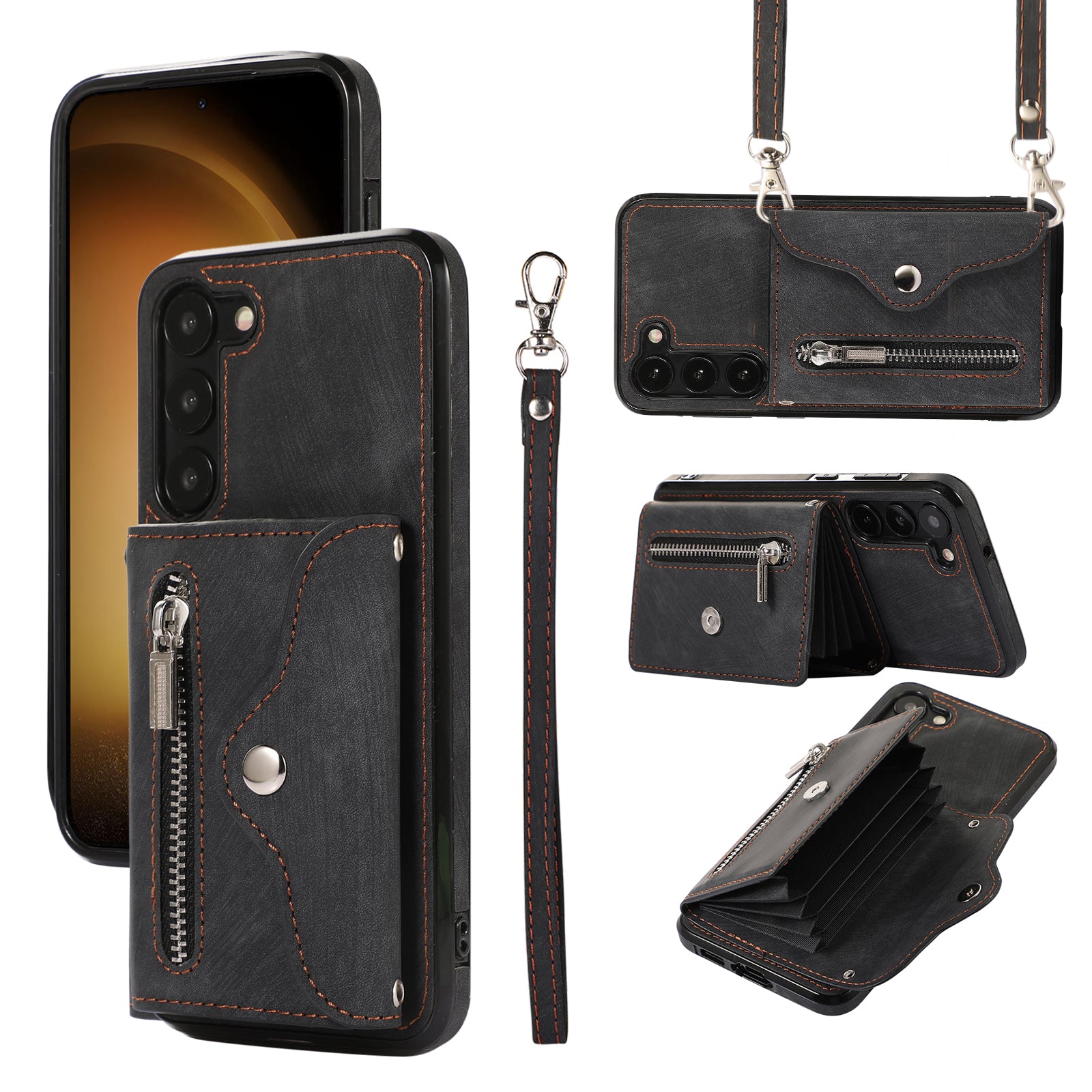 Anti-Dust PU Leather+TPU Phone Case for Samsung Galaxy S23 RFID Blocking Card Bag Kickstand Cover