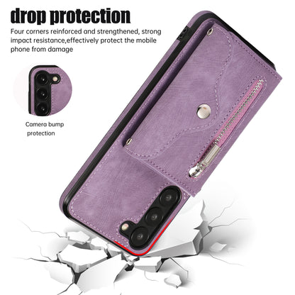 Anti-Dust PU Leather+TPU Phone Case for Samsung Galaxy S23 RFID Blocking Card Bag Kickstand Cover