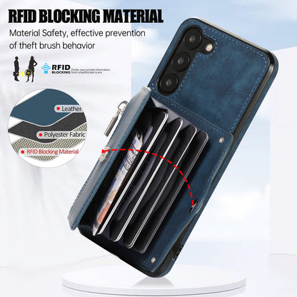 Anti-Dust PU Leather+TPU Phone Case for Samsung Galaxy S23 RFID Blocking Card Bag Kickstand Cover