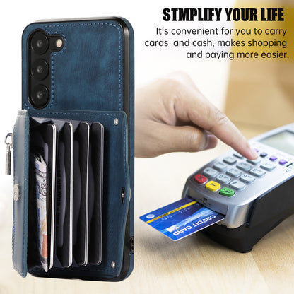 Anti-Dust PU Leather+TPU Phone Case for Samsung Galaxy S23 RFID Blocking Card Bag Kickstand Cover