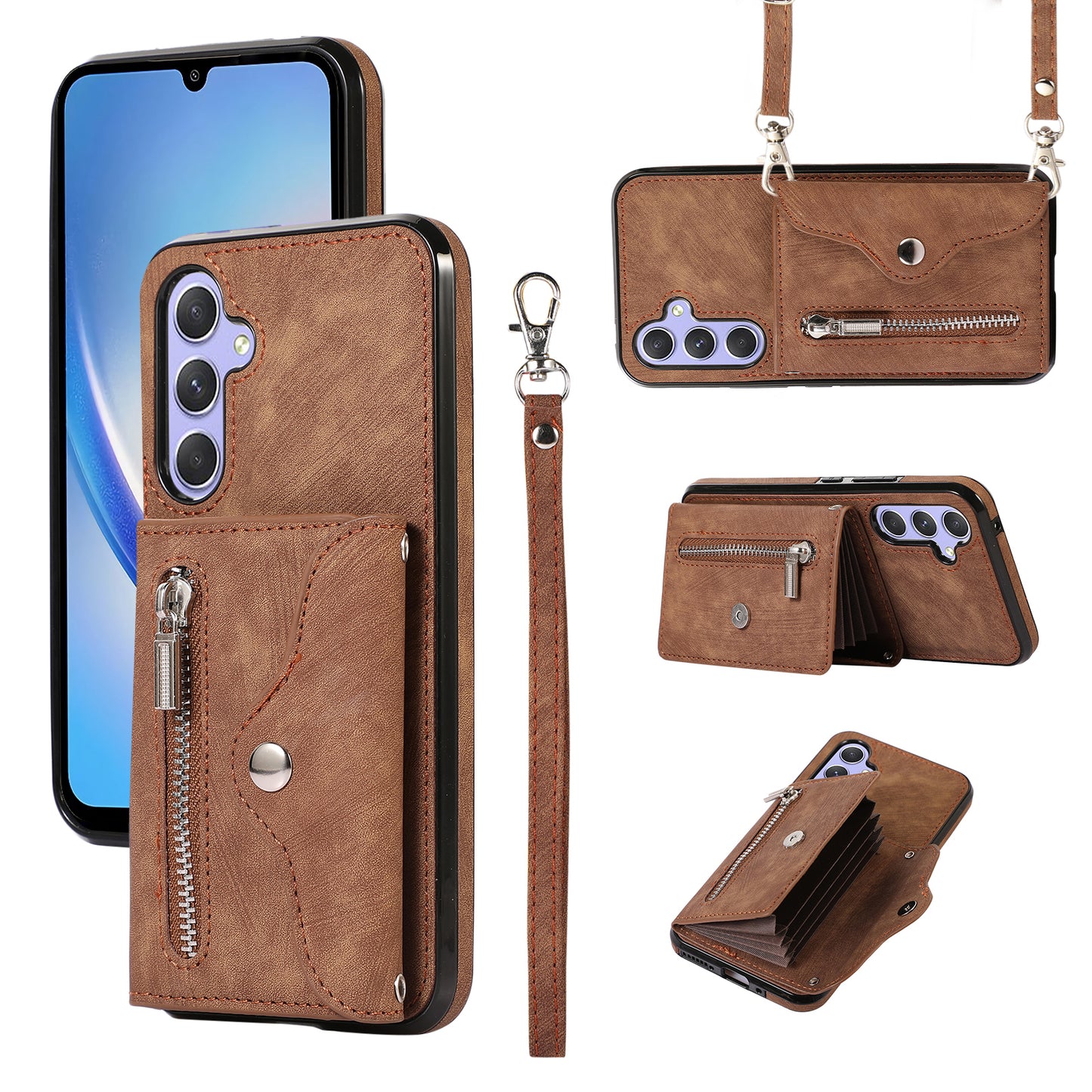 For Samsung Galaxy A34 5G Anti-Scratch Phone Case Kickstand PU Leather+TPU RFID Blocking Card Bag Cover