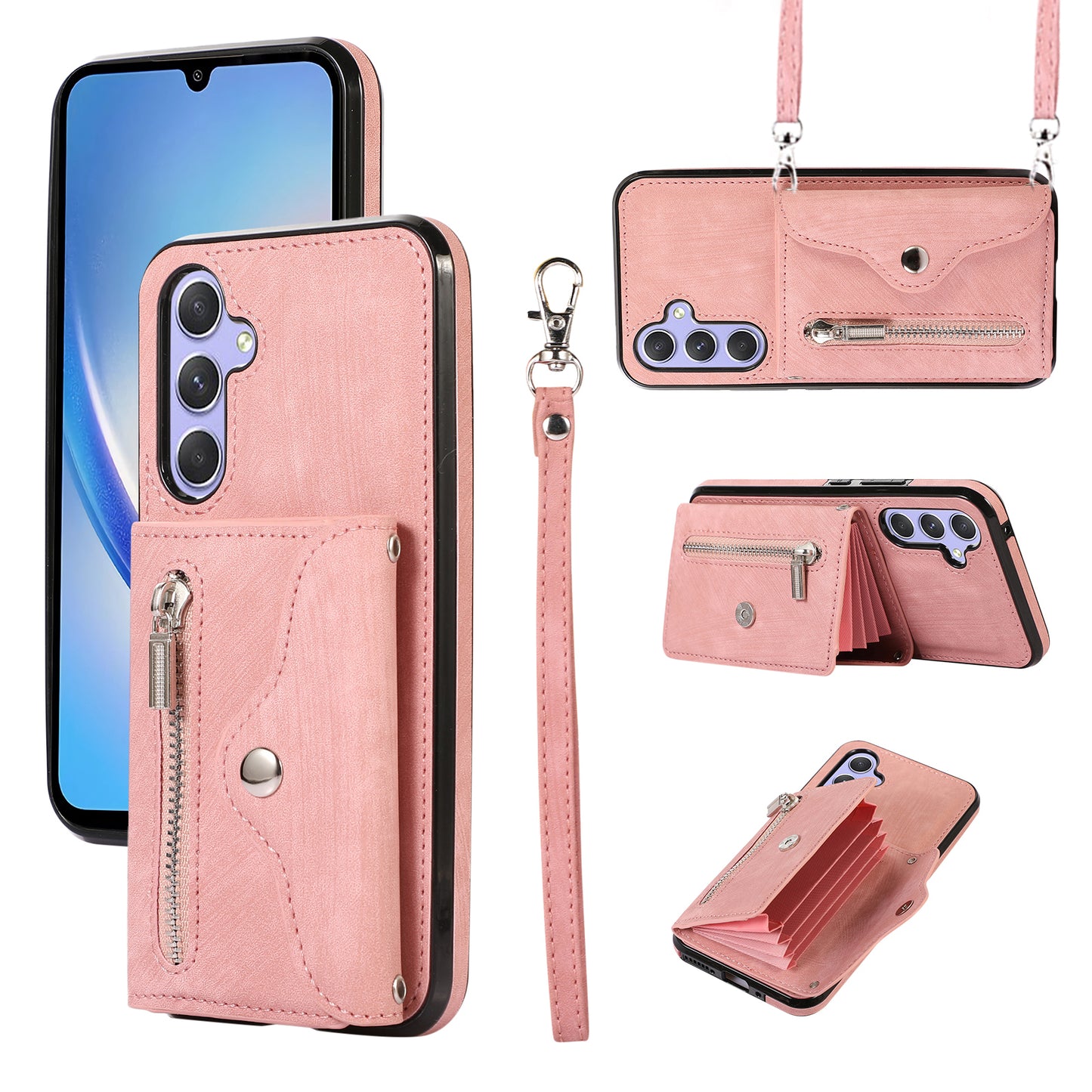 For Samsung Galaxy A34 5G Anti-Scratch Phone Case Kickstand PU Leather+TPU RFID Blocking Card Bag Cover