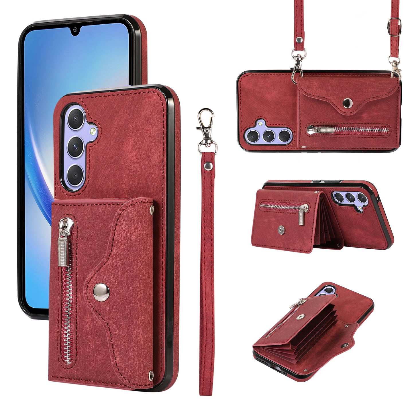 For Samsung Galaxy A34 5G Anti-Scratch Phone Case Kickstand PU Leather+TPU RFID Blocking Card Bag Cover