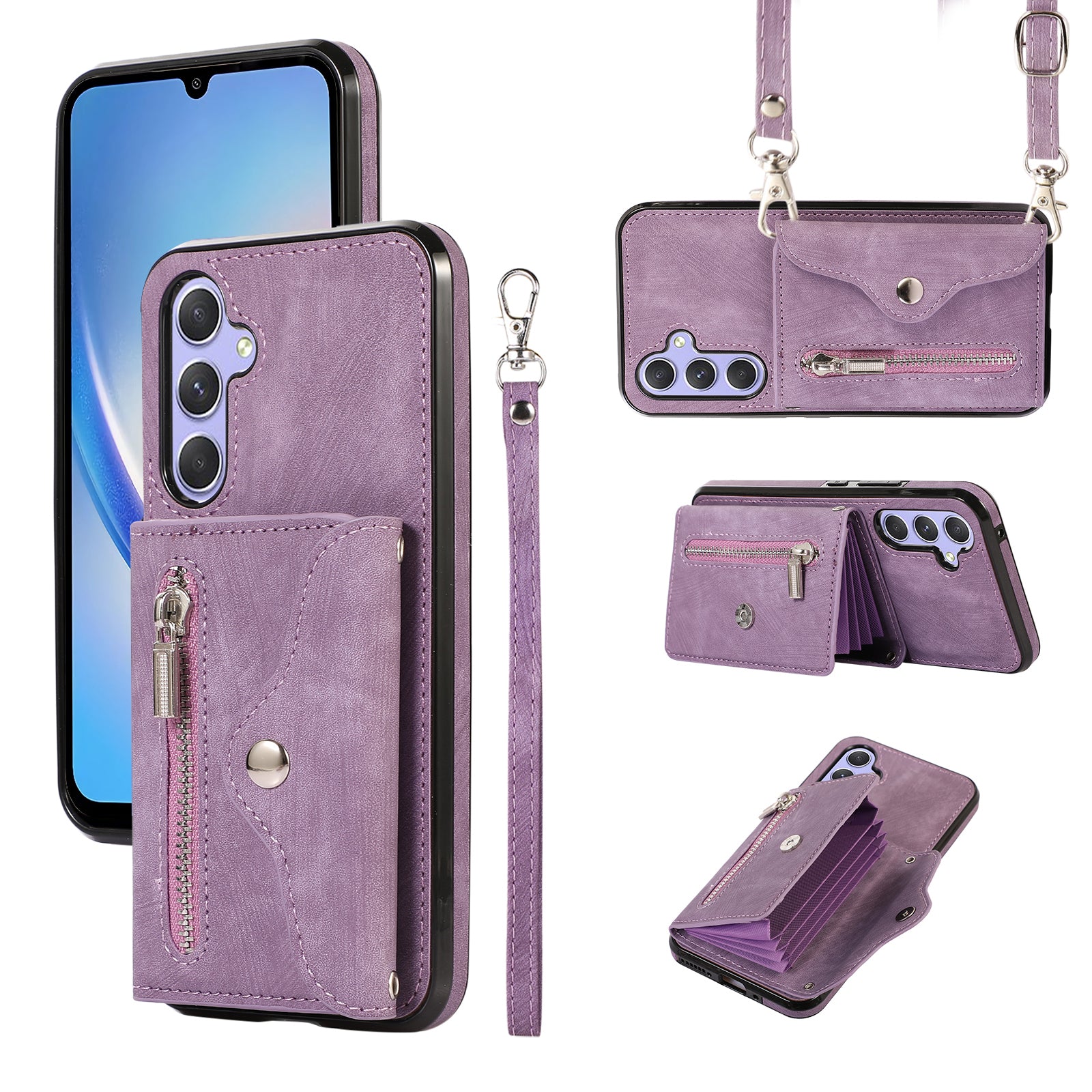 For Samsung Galaxy A34 5G Anti-Scratch Phone Case Kickstand PU Leather+TPU RFID Blocking Card Bag Cover