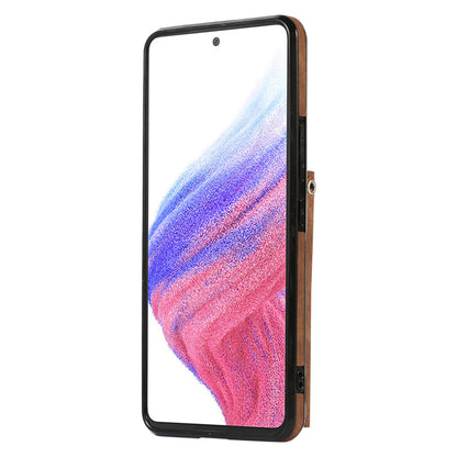 For Samsung Galaxy A53 5G Anti-Fingerprint Cover Kickstand PU Leather+TPU Cell Phone Case with RFID Blocking Card Bag