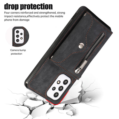 For Samsung Galaxy A53 5G Anti-Fingerprint Cover Kickstand PU Leather+TPU Cell Phone Case with RFID Blocking Card Bag