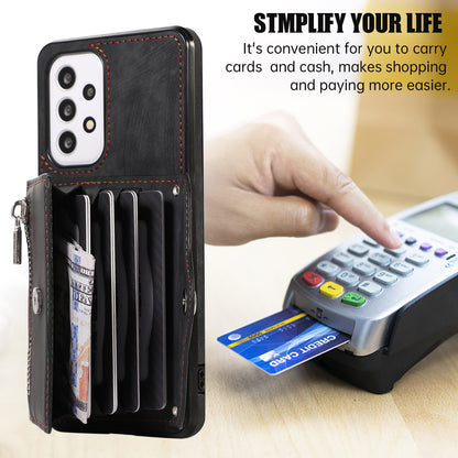 For Samsung Galaxy A53 5G Anti-Fingerprint Cover Kickstand PU Leather+TPU Cell Phone Case with RFID Blocking Card Bag