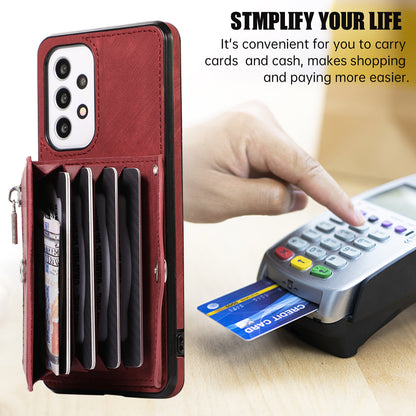 For Samsung Galaxy A53 5G Anti-Fingerprint Cover Kickstand PU Leather+TPU Cell Phone Case with RFID Blocking Card Bag