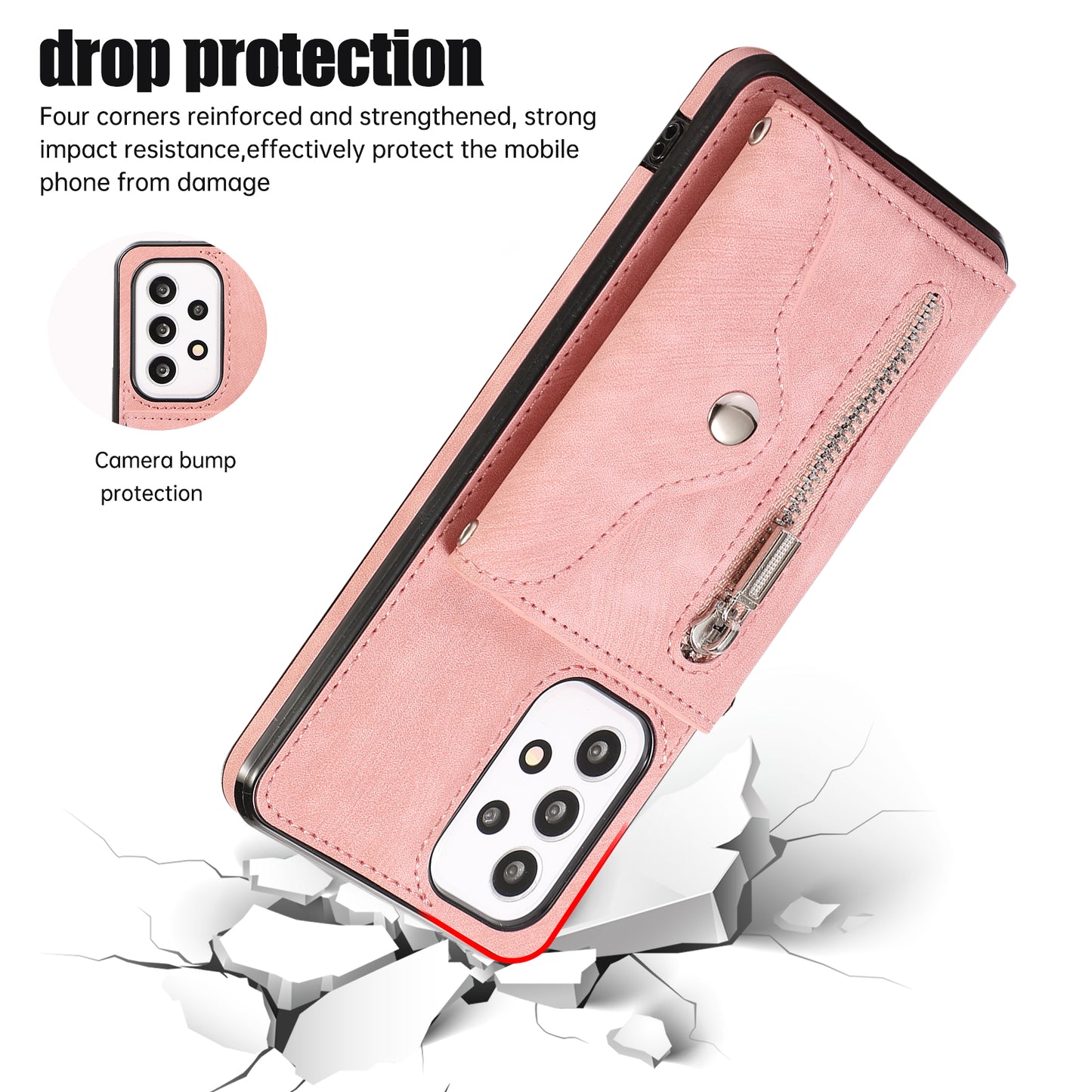 For Samsung Galaxy A53 5G Anti-Fingerprint Cover Kickstand PU Leather+TPU Cell Phone Case with RFID Blocking Card Bag