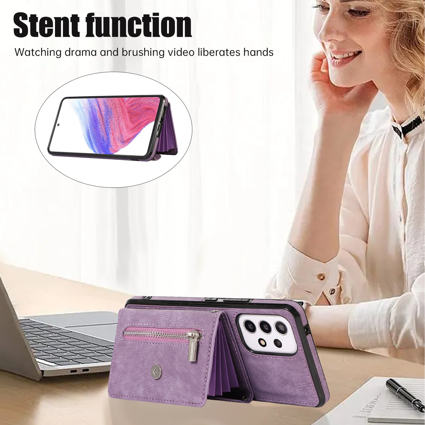 For Samsung Galaxy A52 4G / A52s 5G / A52 5G Smartphone Case RFID Blocking Card Holder Kickstand PU Leather+TPU Cover