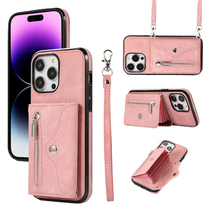 For iPhone 14 Pro PU Leather+TPU Scratch Proof Phone Case Kickstand Cover with RFID Blocking Card Bag