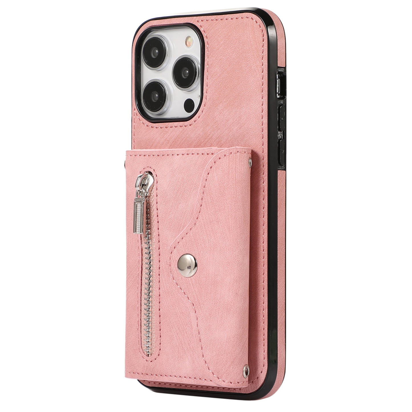 For iPhone 14 Pro PU Leather+TPU Scratch Proof Phone Case Kickstand Cover with RFID Blocking Card Bag
