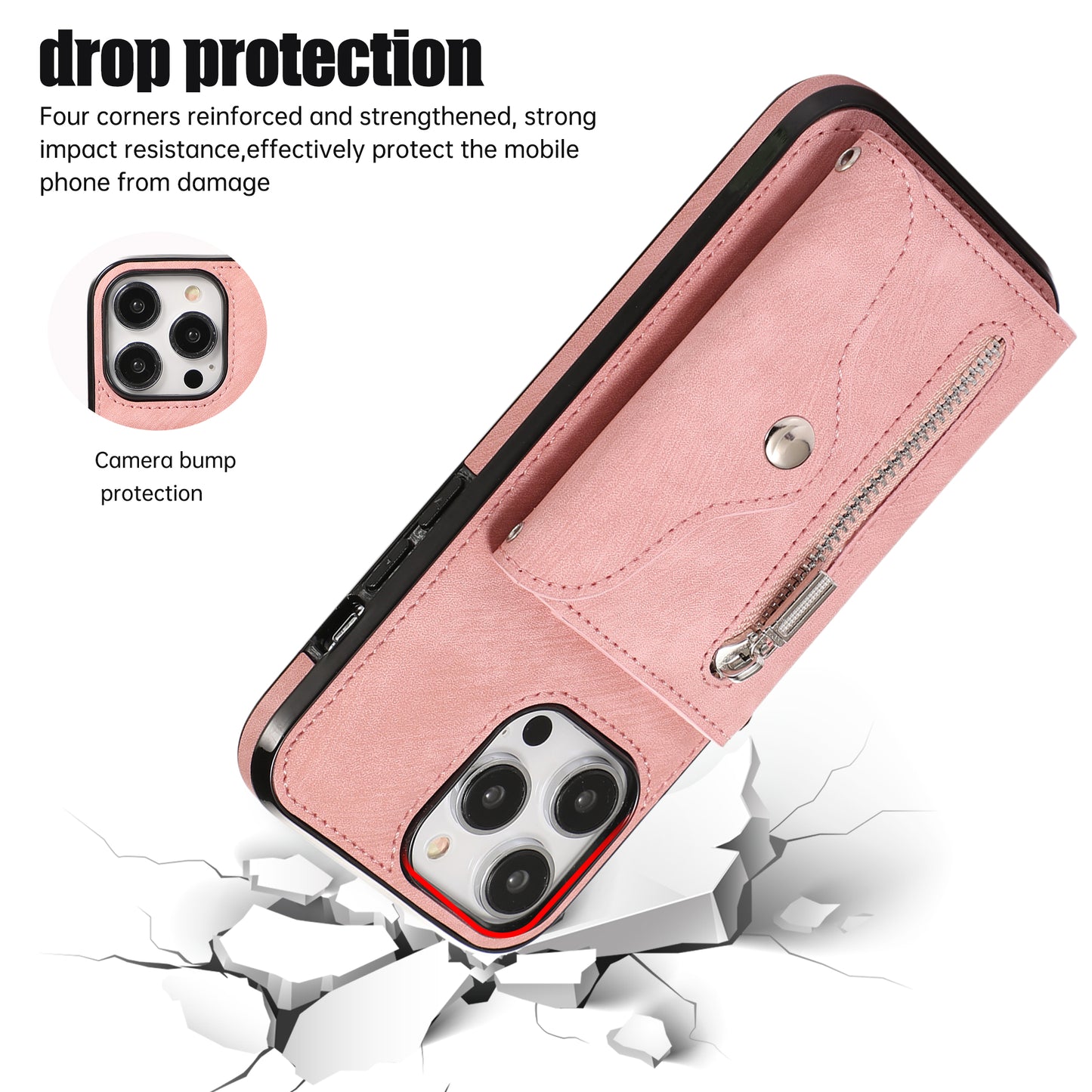 For iPhone 14 Pro PU Leather+TPU Scratch Proof Phone Case Kickstand Cover with RFID Blocking Card Bag