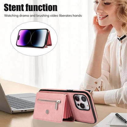 For iPhone 14 Pro PU Leather+TPU Scratch Proof Phone Case Kickstand Cover with RFID Blocking Card Bag