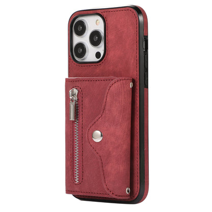 For iPhone 14 Pro PU Leather+TPU Scratch Proof Phone Case Kickstand Cover with RFID Blocking Card Bag
