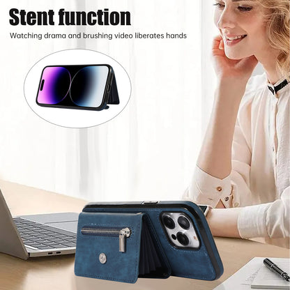 For iPhone 14 Pro PU Leather+TPU Scratch Proof Phone Case Kickstand Cover with RFID Blocking Card Bag