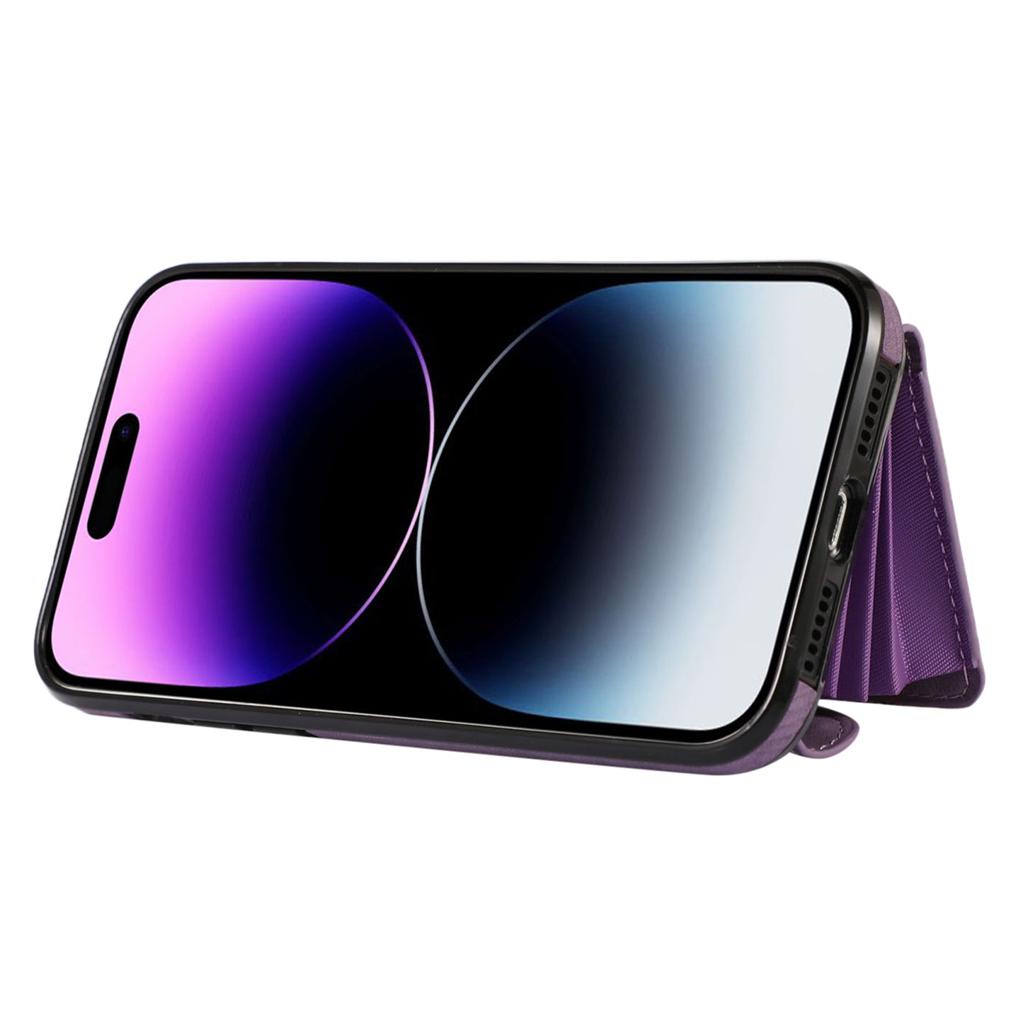 For iPhone 14 Pro PU Leather+TPU Scratch Proof Phone Case Kickstand Cover with RFID Blocking Card Bag