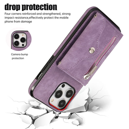 For iPhone 14 Pro PU Leather+TPU Scratch Proof Phone Case Kickstand Cover with RFID Blocking Card Bag