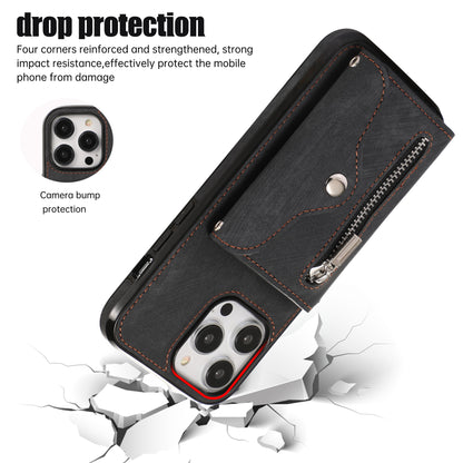 For iPhone 14 Pro PU Leather+TPU Scratch Proof Phone Case Kickstand Cover with RFID Blocking Card Bag
