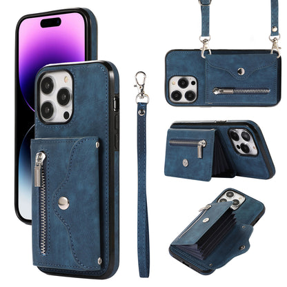 For iPhone 14 Pro Max PU Leather+TPU Phone Case Kickstand Back Cover with RFID Blocking Card Bag