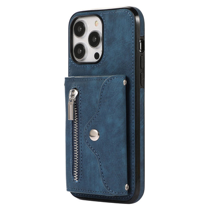 For iPhone 14 Pro Max PU Leather+TPU Phone Case Kickstand Back Cover with RFID Blocking Card Bag