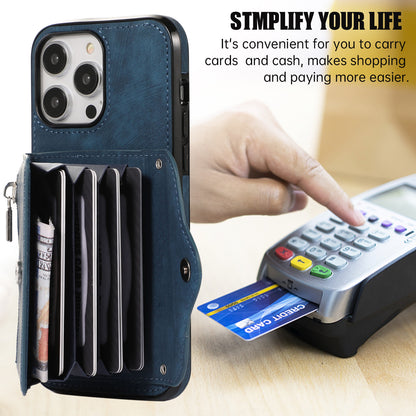 For iPhone 14 Pro Max PU Leather+TPU Phone Case Kickstand Back Cover with RFID Blocking Card Bag
