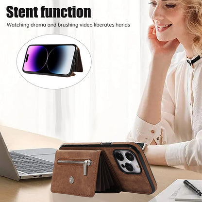 For iPhone 14 Pro Max PU Leather+TPU Phone Case Kickstand Back Cover with RFID Blocking Card Bag