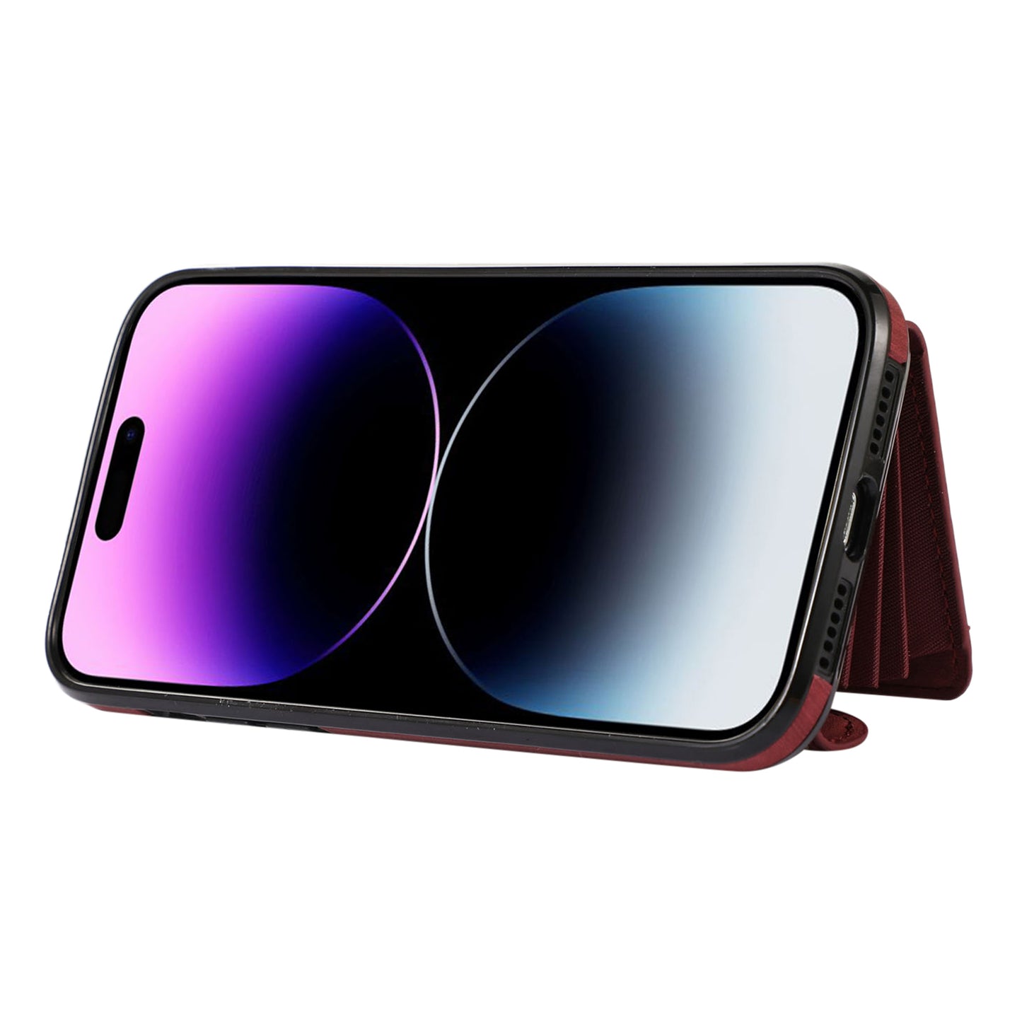 For iPhone 14 Pro Max PU Leather+TPU Phone Case Kickstand Back Cover with RFID Blocking Card Bag