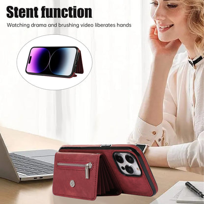 For iPhone 14 Pro Max PU Leather+TPU Phone Case Kickstand Back Cover with RFID Blocking Card Bag