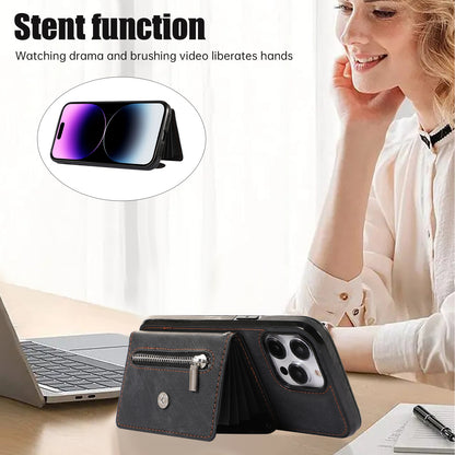 For iPhone 14 Pro Max PU Leather+TPU Phone Case Kickstand Back Cover with RFID Blocking Card Bag