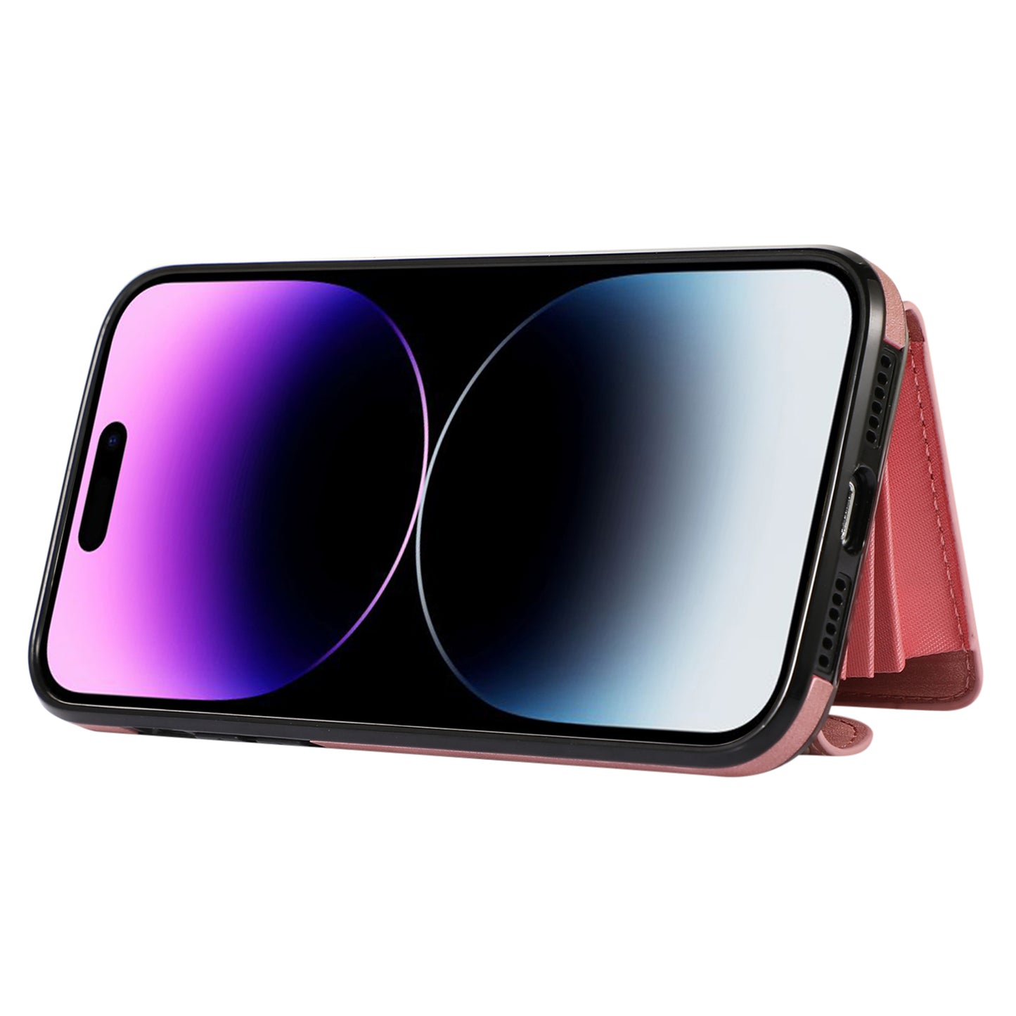 For iPhone 14 Pro Max PU Leather+TPU Phone Case Kickstand Back Cover with RFID Blocking Card Bag