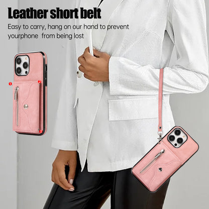 For iPhone 14 Pro Max PU Leather+TPU Phone Case Kickstand Back Cover with RFID Blocking Card Bag