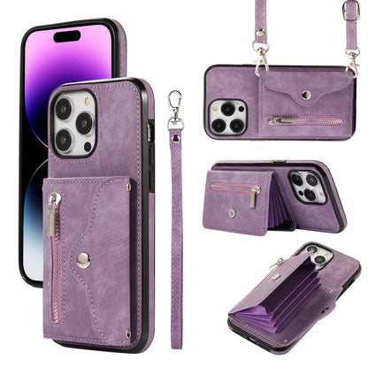For iPhone 14 Pro Max PU Leather+TPU Phone Case Kickstand Back Cover with RFID Blocking Card Bag